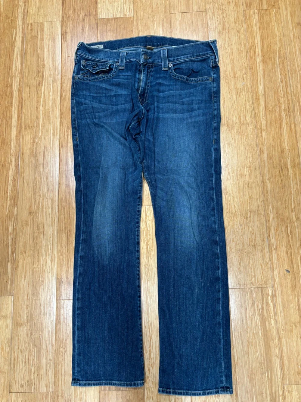 Men’s True Religion Boot Cut Jeans in Dark Blue Wash